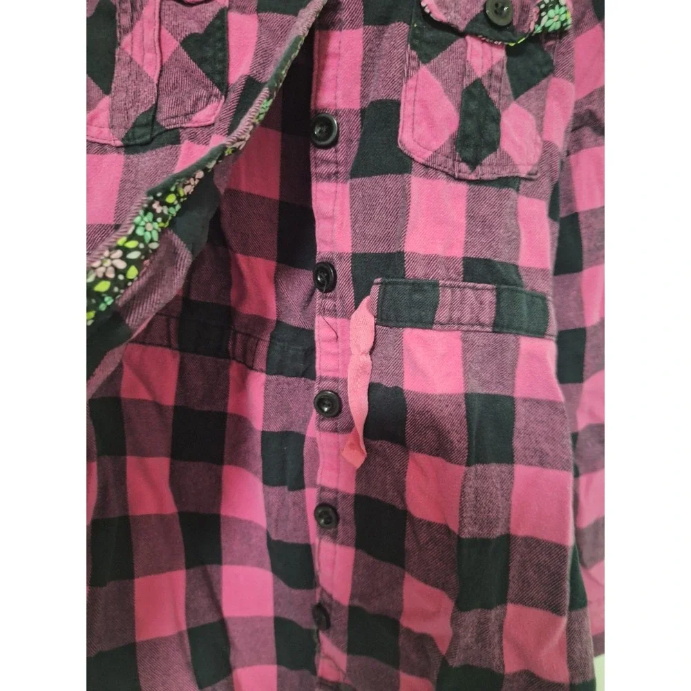 The Place Original 1989 Girls XL 14 Pink Black Plaid Hooded Flannel Shirt